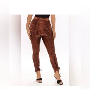 AKIRA Copper Ruched Satin Skinny Pants